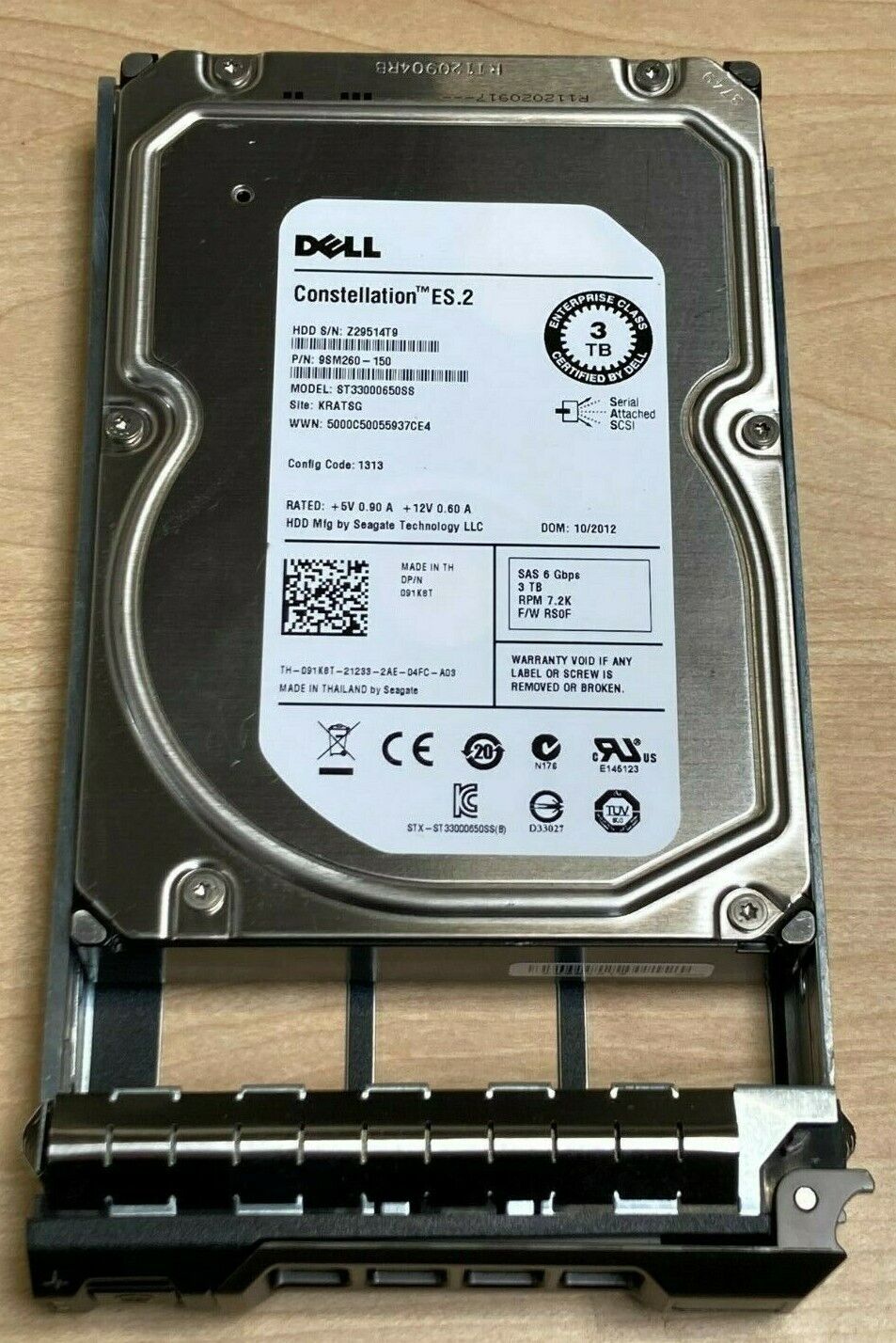 91K8T 091K8T ST33000650SS DELL 3TB 7.2K 6G LFF 3.5'' SAS HDD HARD DRIVE W/TRAY