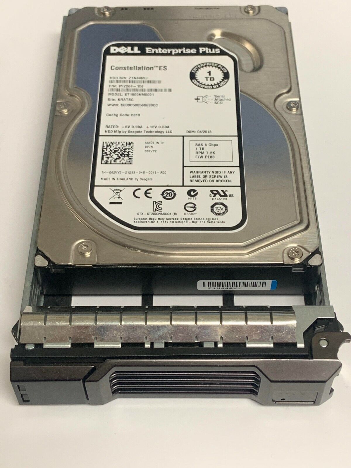 62VY2 DELL CONSTELLATION ES.1 1TB 7.2K 6G LFF 3.5 SAS HARD DRIVE 062VY2 W/ TRAY