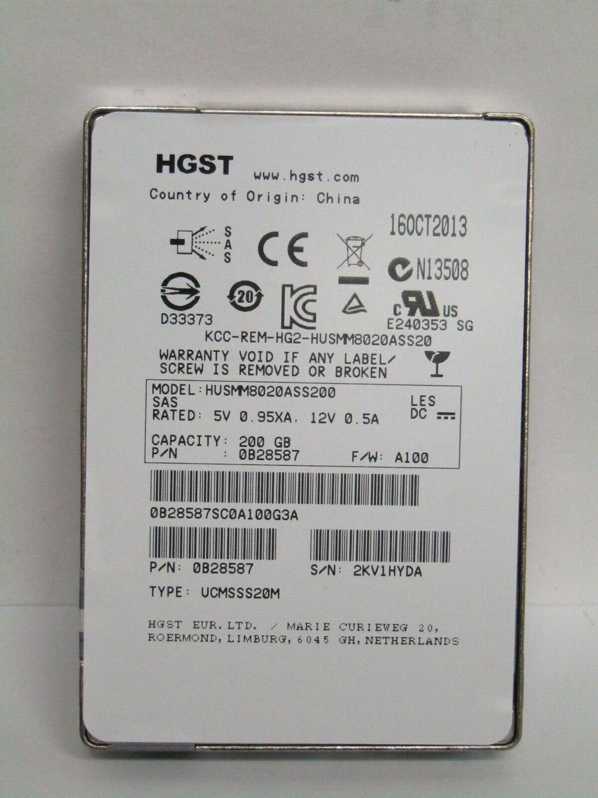 Hitachi 2.5" 200GB 6Gbps SLC SAS SSD Solid State Drive HUSMM8020ASS200 0B28587