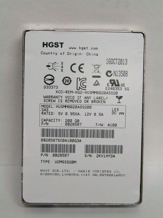 Hitachi 2.5" 200GB 6Gbps SLC SAS SSD Solid State Drive HUSMM8020ASS200 0B28587