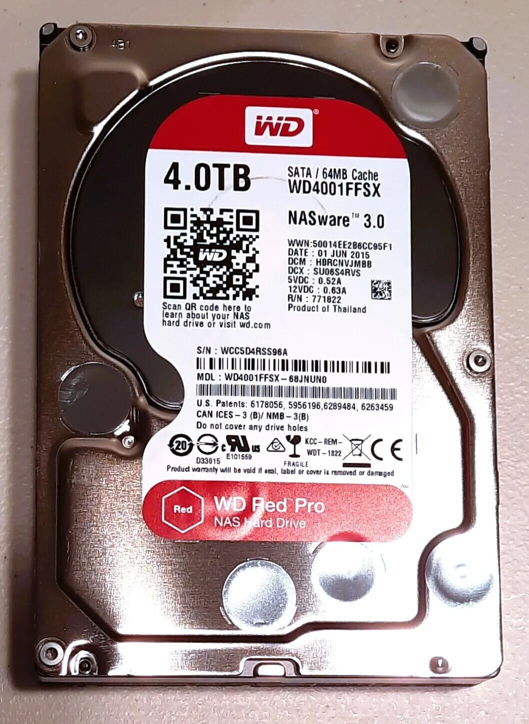 Western Digital Red Pro 4TB 7.2K 3.5" SATA WD4001FFSX NASware 3.0