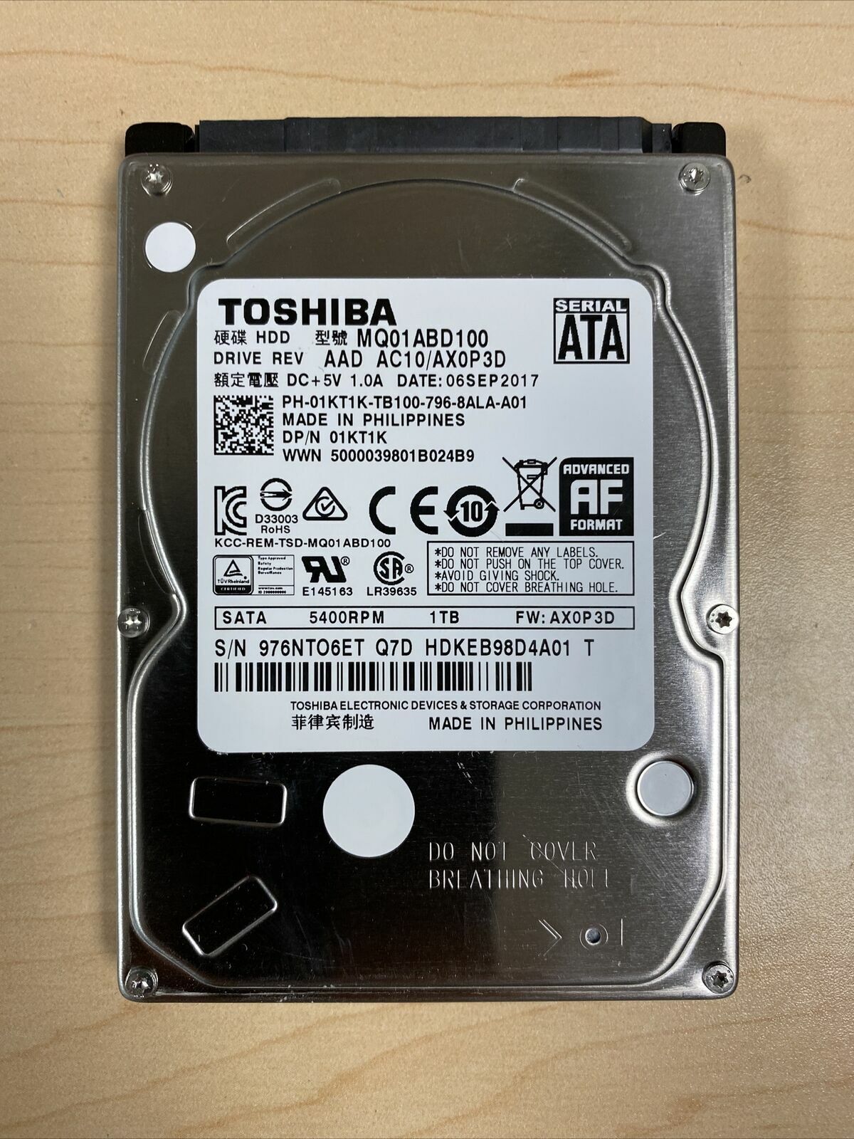 Toshiba MQ01ABD100 1TB 5400RPM 2.5" SATA 3Gb/s Hard Drive for PS4, PS3, Laptop