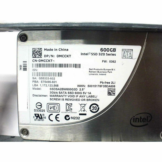 DELL MCCKT 600GB SSD SATA MLC DRIVE INTEL 320 SSDSA2BW600G3 POWEREDGE R620 R720