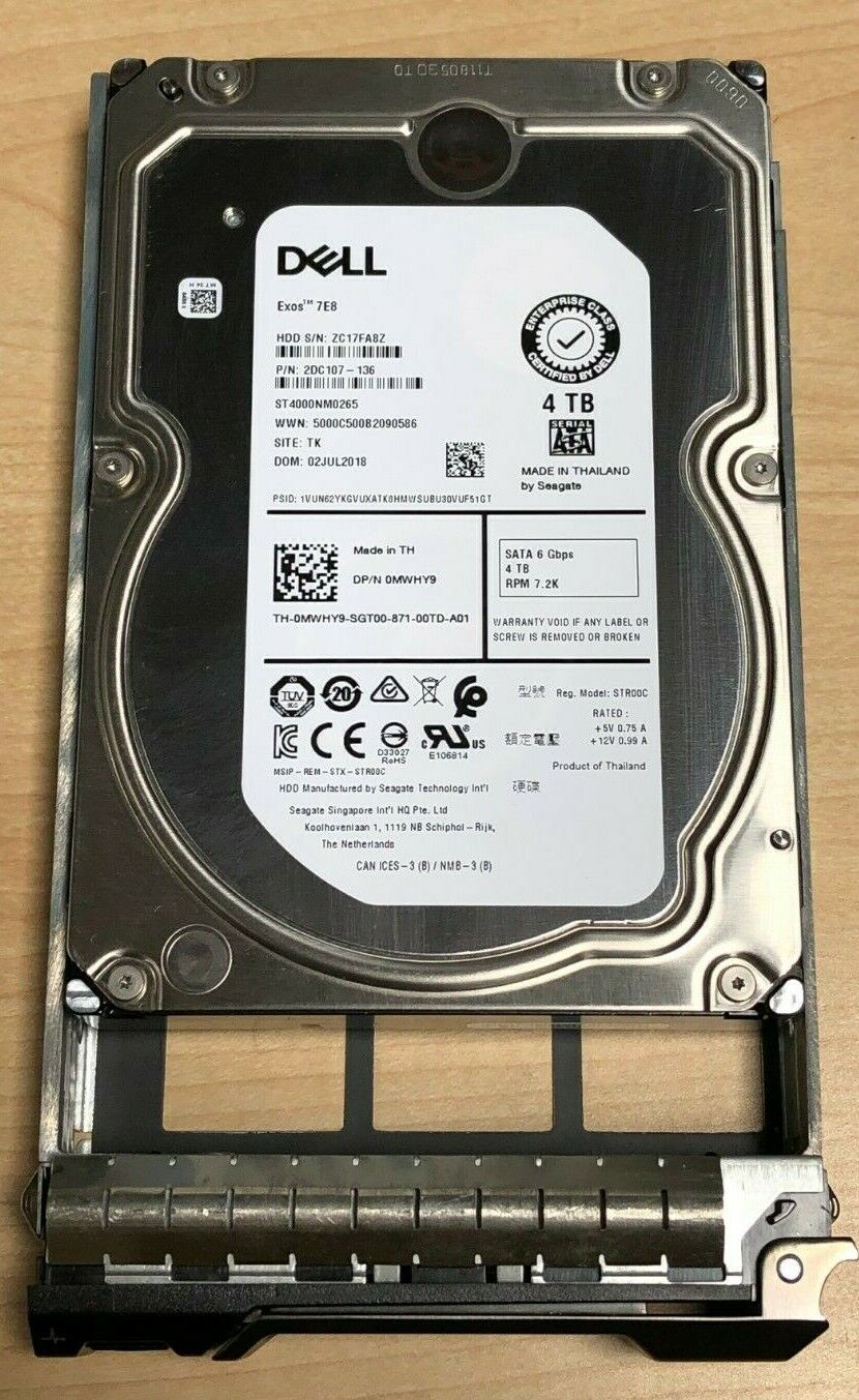MWHY9 0MWHY9 ST4000NM0265 DELL 4TB 7.2K 6G LFF 3.5" SATA HARD DRIVE HDD caddy