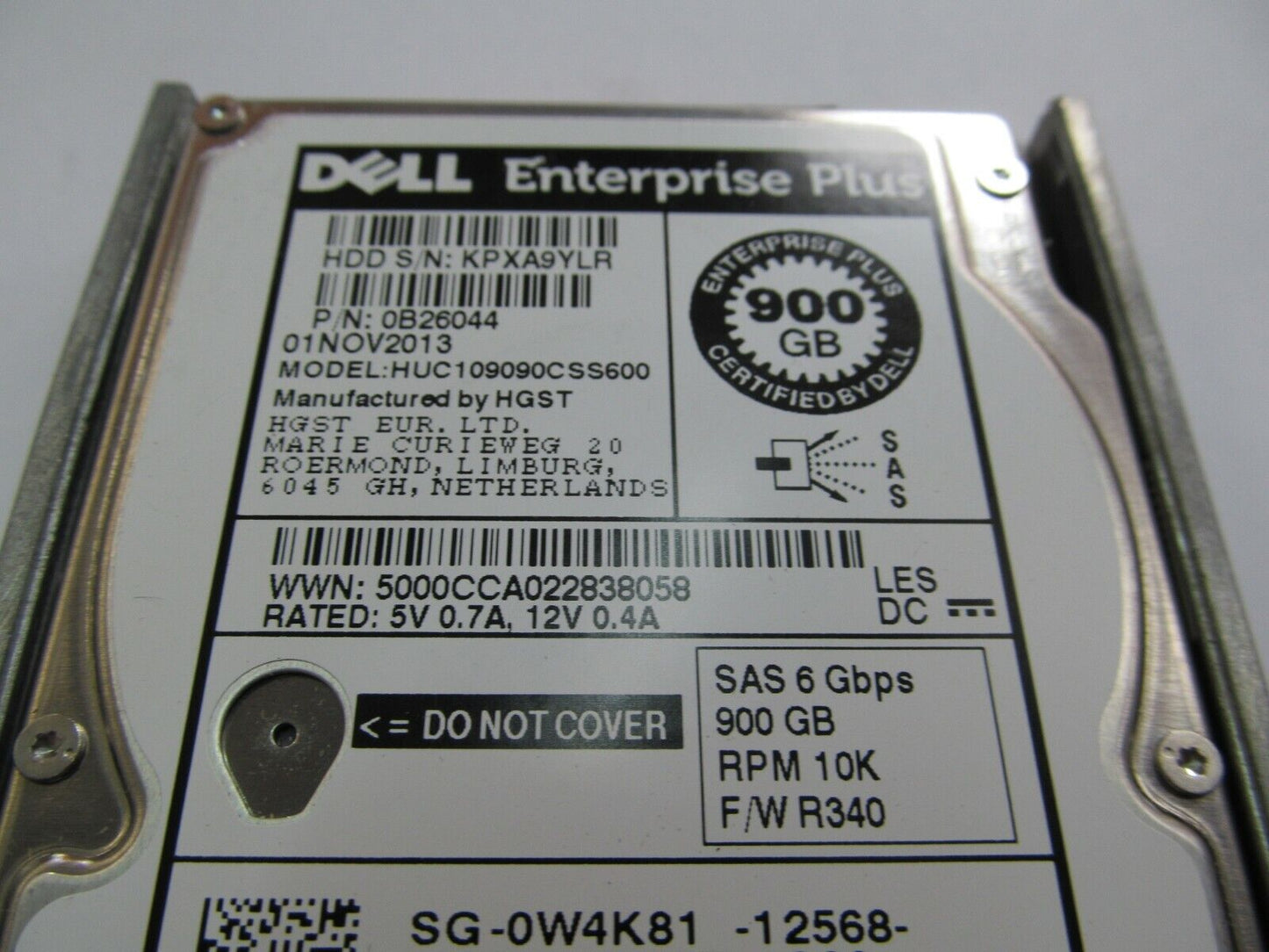 W4K81 0W4K81 HUC109090CSS600 0B26044 DELL 900GB 6G 10K SFF 2.5" SAS HARD DRIVE