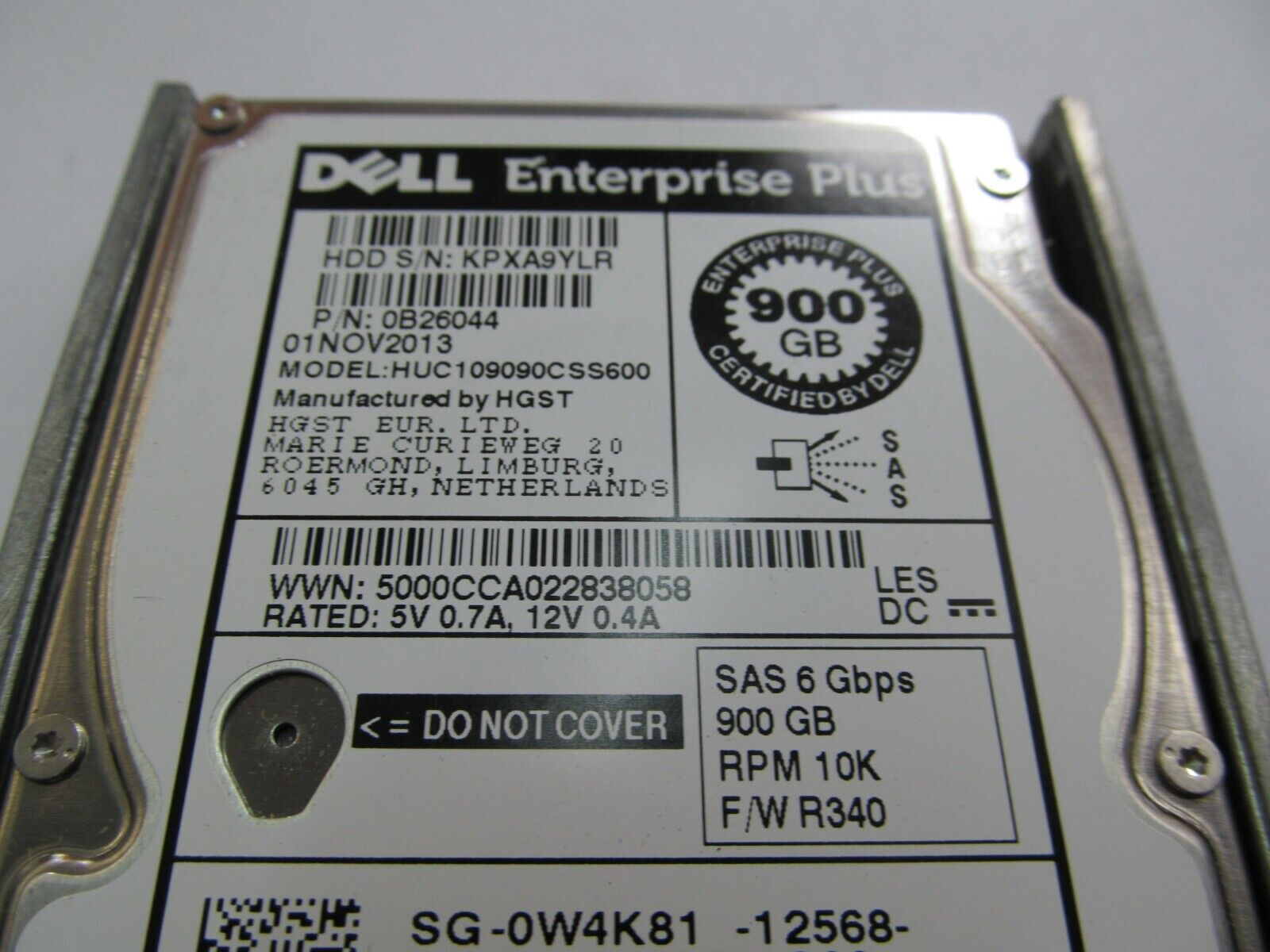 W4K81 0W4K81 HUC109090CSS600 0B26044 DELL 900GB 6G 10K SFF 2.5" SAS HARD DRIVE
