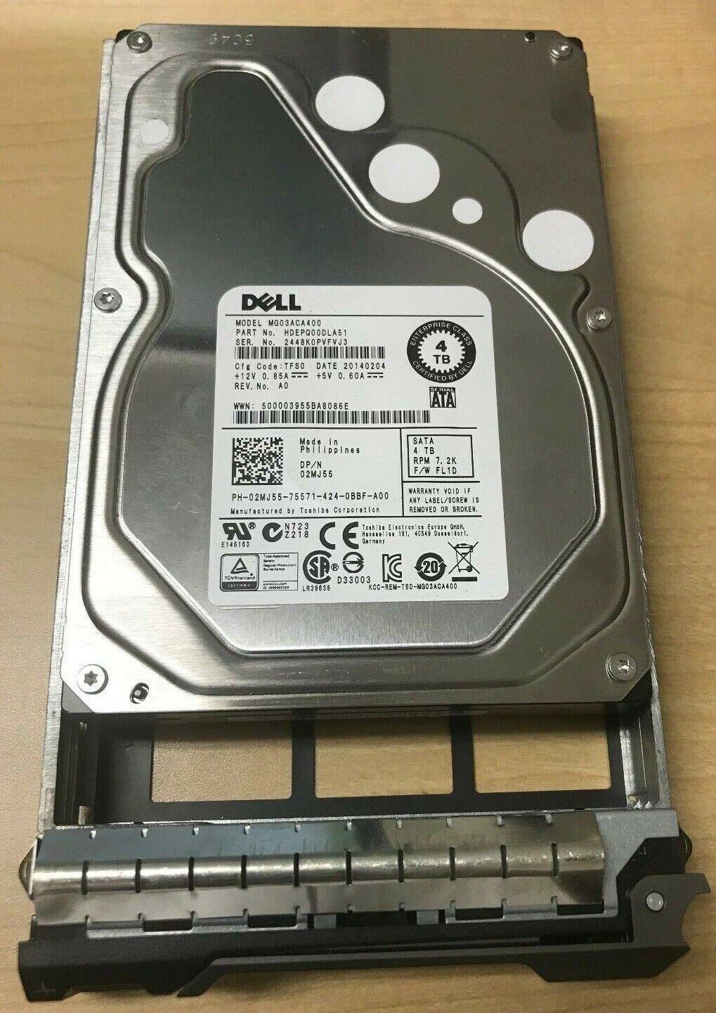 2MJ55 02MJ55 HDEPQ00DLA51-DELL 4TB 6G 7.2K LFF SATA 3.5" HARD DRIVE W/TRAY