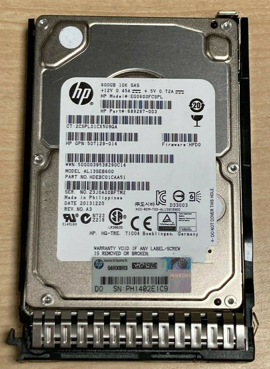 HP 689287-003 600GB 2.5 10K 64MB 6Gbps SAS Server Hard Drive AL13SEB600 G8 G9