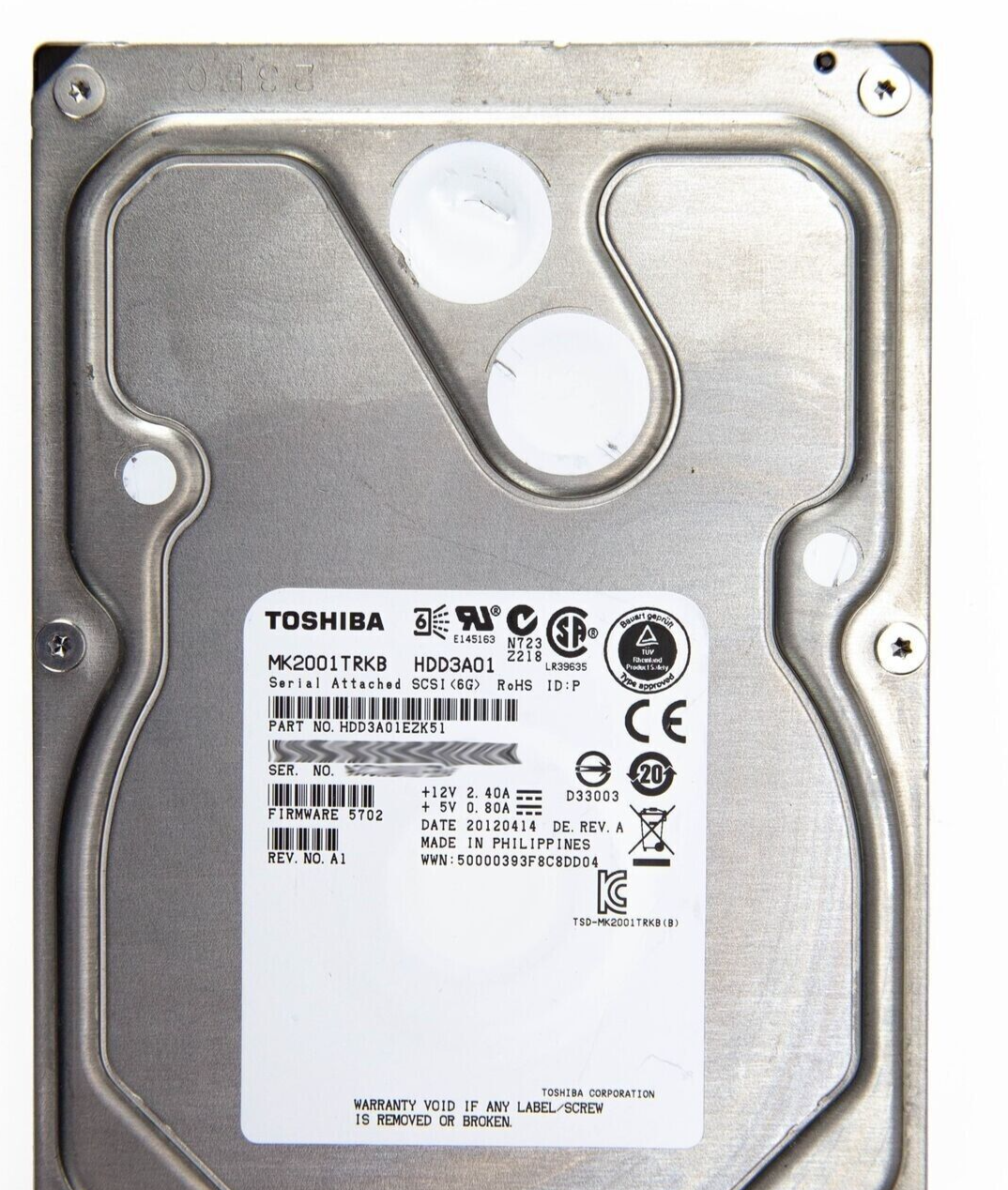 2TB- Toshiba 3.5" 7200RPM SAS Hard Drive Model- MK2001TRKB SERVER ONLY hdd