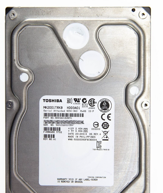 2TB- Toshiba 3.5" 7200RPM SAS Hard Drive Model- MK2001TRKB SERVER ONLY hdd