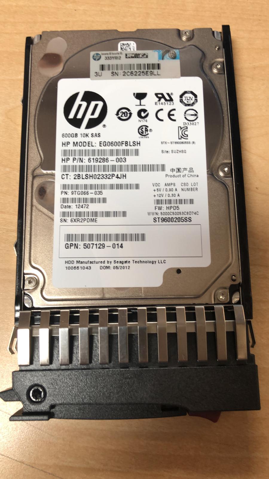 619286-003 652566-003 HP 600GB 6G 10K SFF 2.5" SAS Hard Drive Gen6 Gen7 w Tray