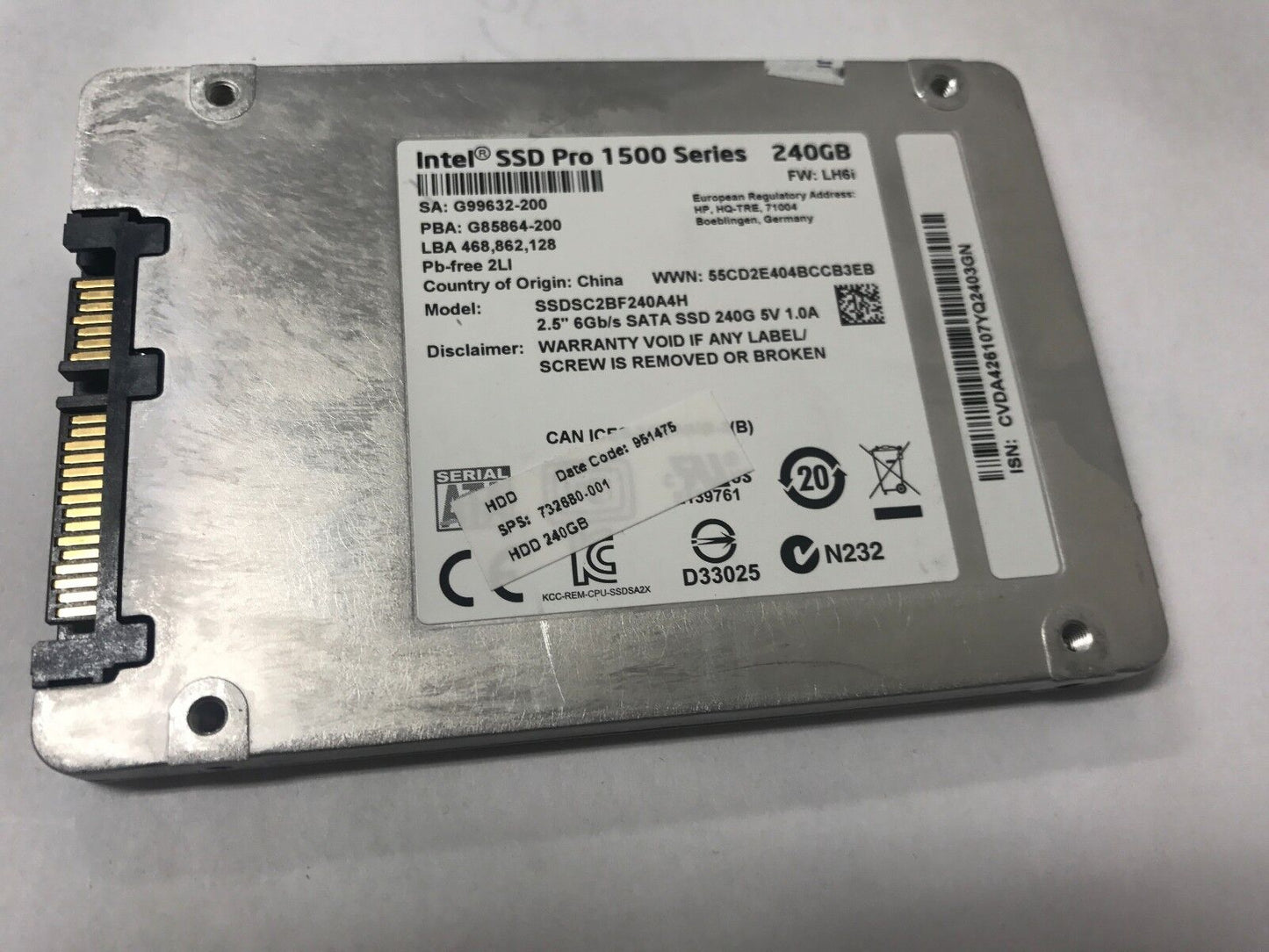 Intel SSDSC2BF240A4H SSD Pro 1500 240GB 2.5" SSD  SATA 6Gb/s Solid State Drive