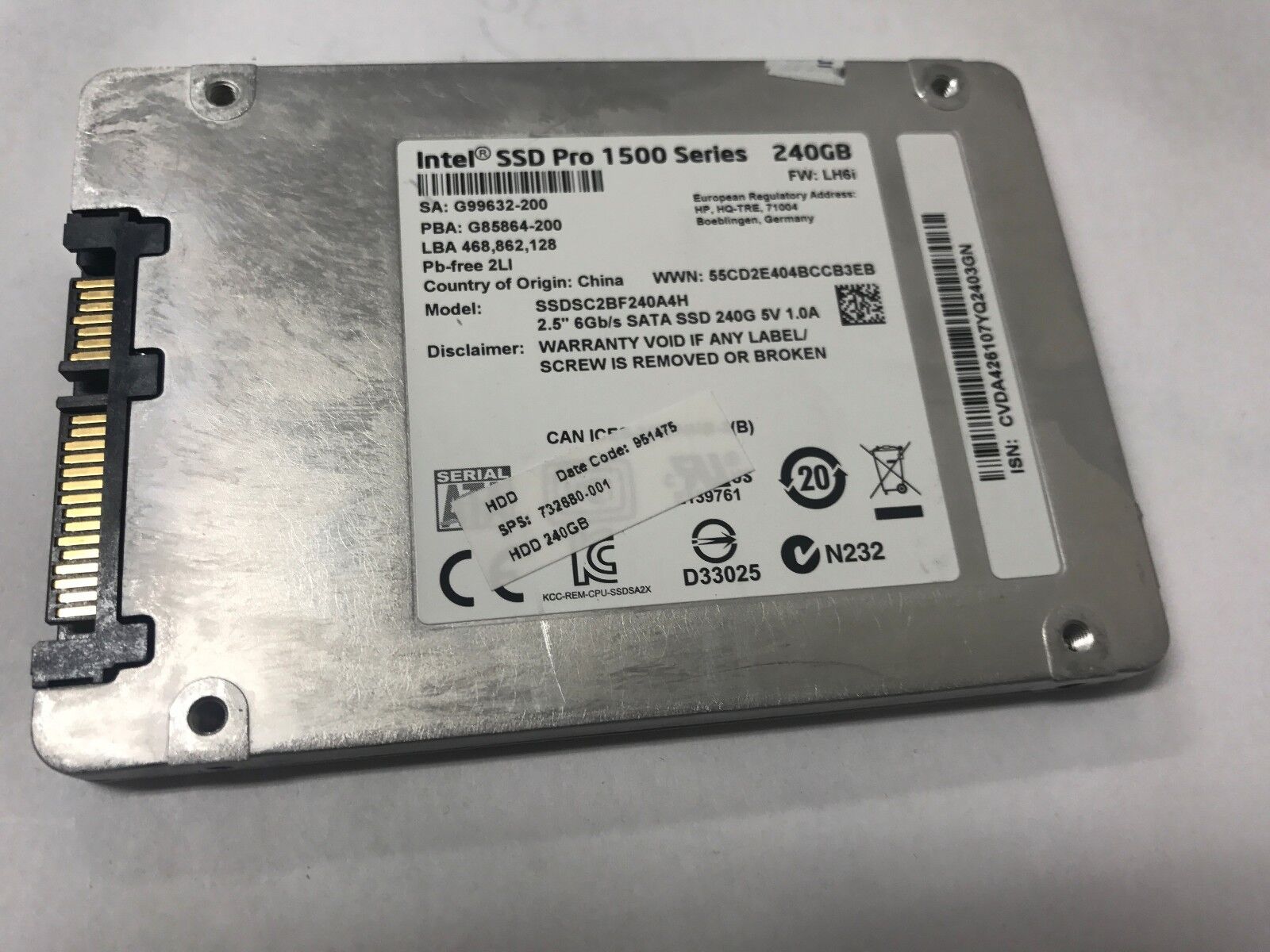 Intel SSDSC2BF240A4H SSD Pro 1500 240GB 2.5" SSD  SATA 6Gb/s Solid State Drive