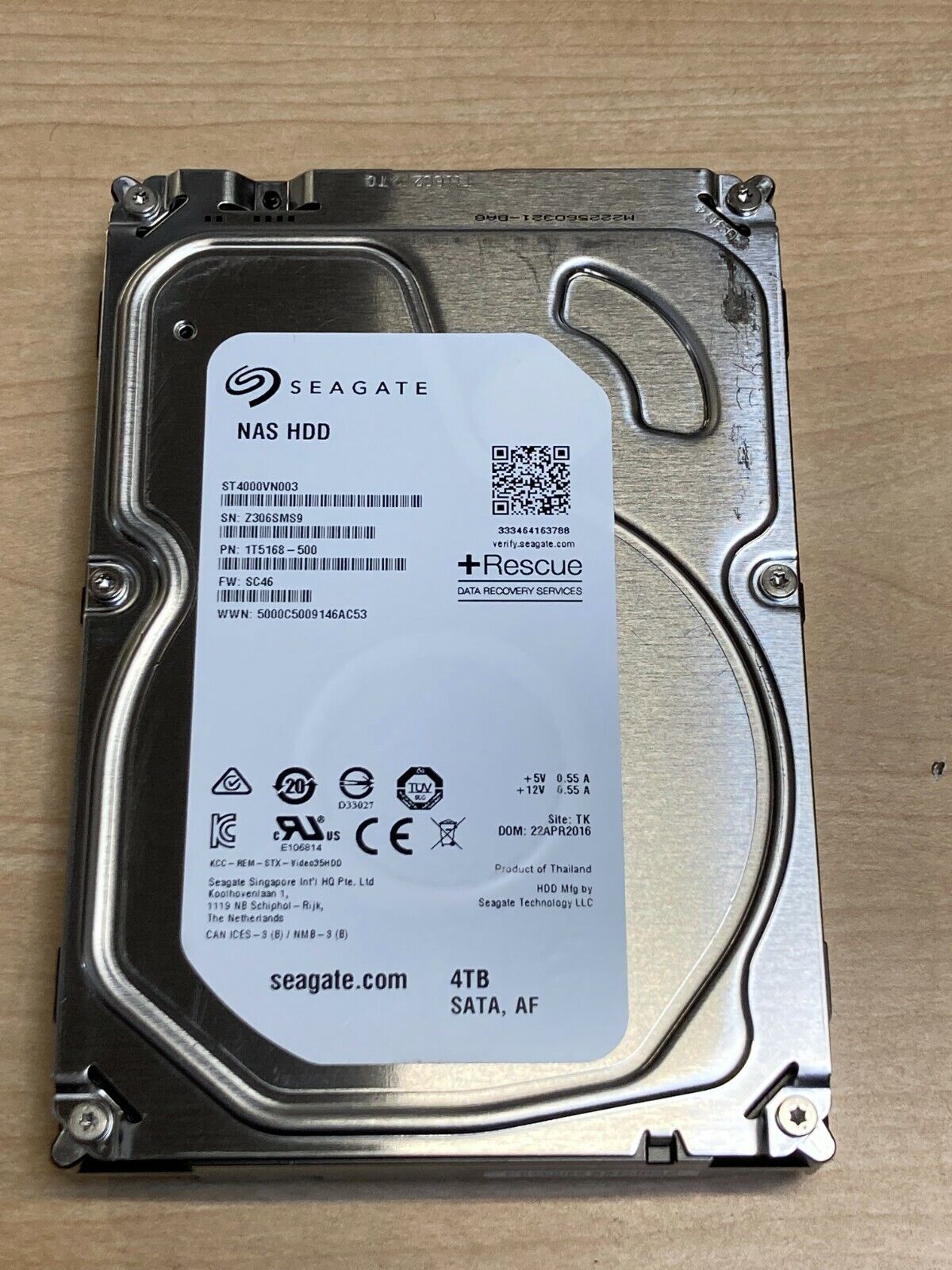 SEAGATE NAS HDD 4TB 5.9K 64MB SATA AF III 3.5'' ST4000VN003 hard drive warranty