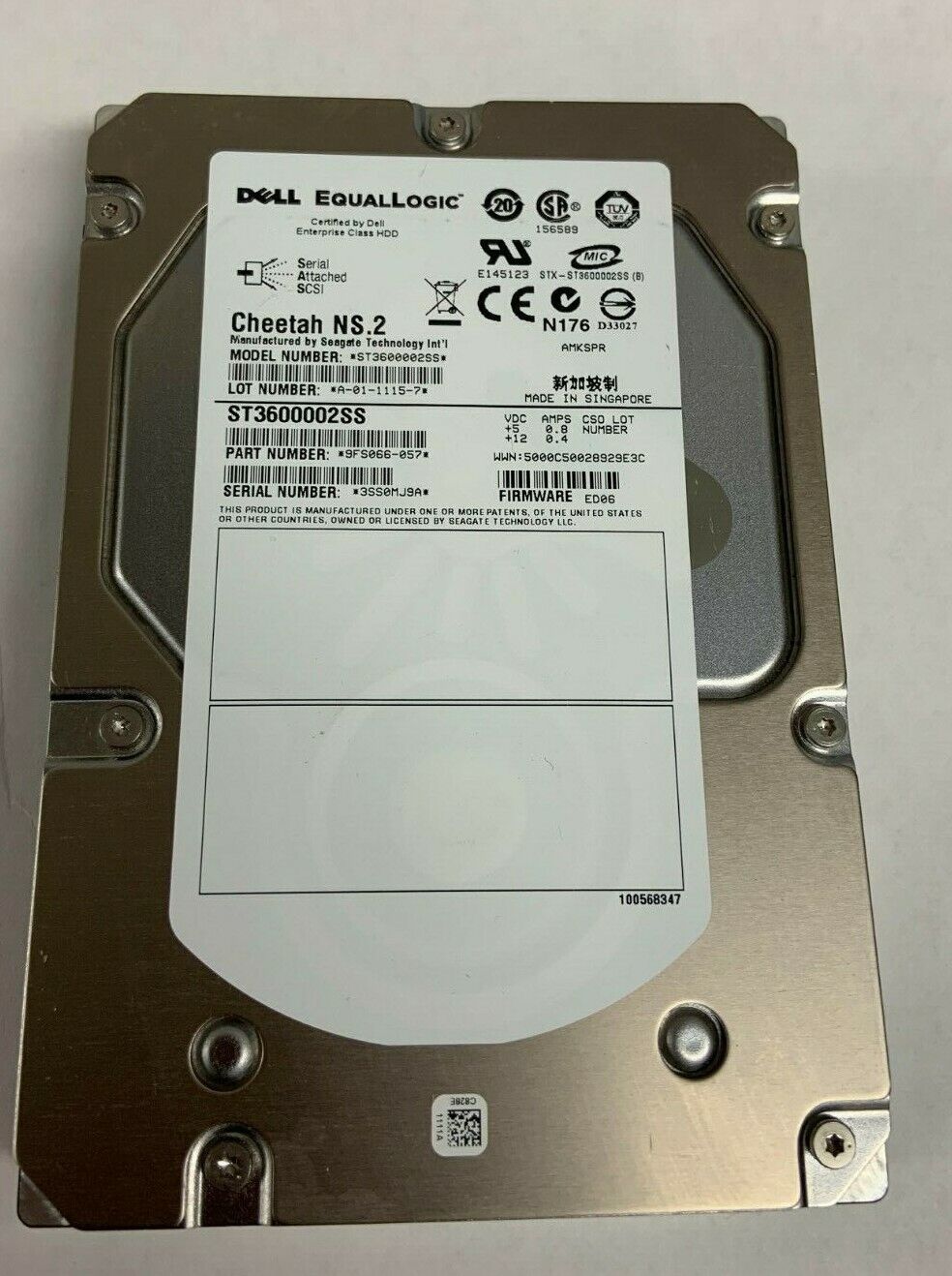 Dell EqualLogic 600GB 10K 3.5 SAS 6G Hard Drive ST3600002SS NKGVY 9FS066-057