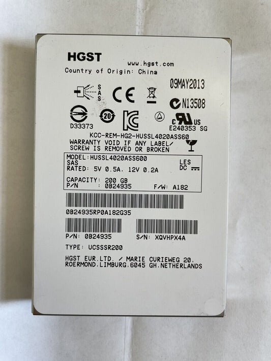 Hitachi 0B24935 2.5" 200GB 6Gbps SLC SAS SSD Solid State Drive HUSSL4020ASS600 