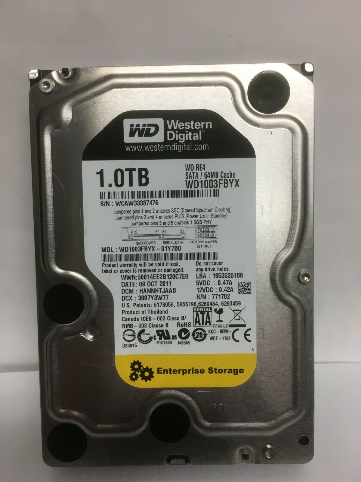 Western Digital WD1003FBYX 3.5" 1TB 7200RPM SATA 64MB 3Gbps RE4 HDD Hard Drive
