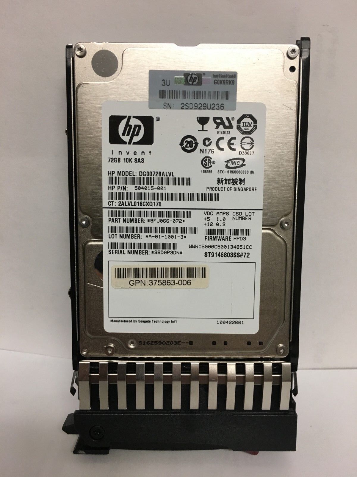 504015-001 HP 72GB 3G 10K SFF 2.5" SAS DUAL PORT ENT HDD HARD DRIVE