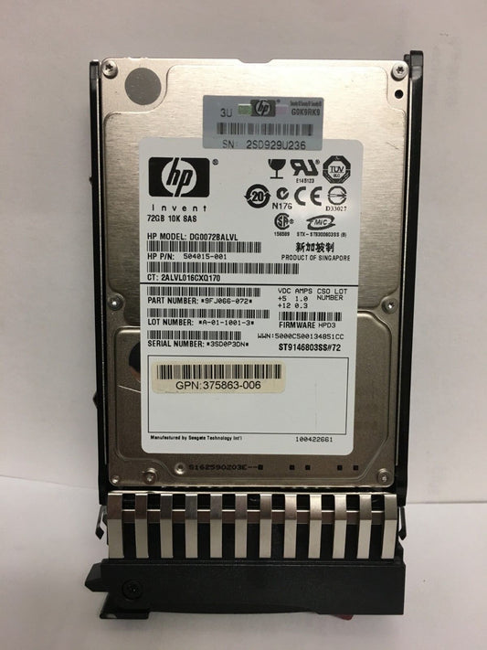 504015-001 HP 72GB 3G 10K SFF 2.5" SAS DUAL PORT ENT HDD HARD DRIVE