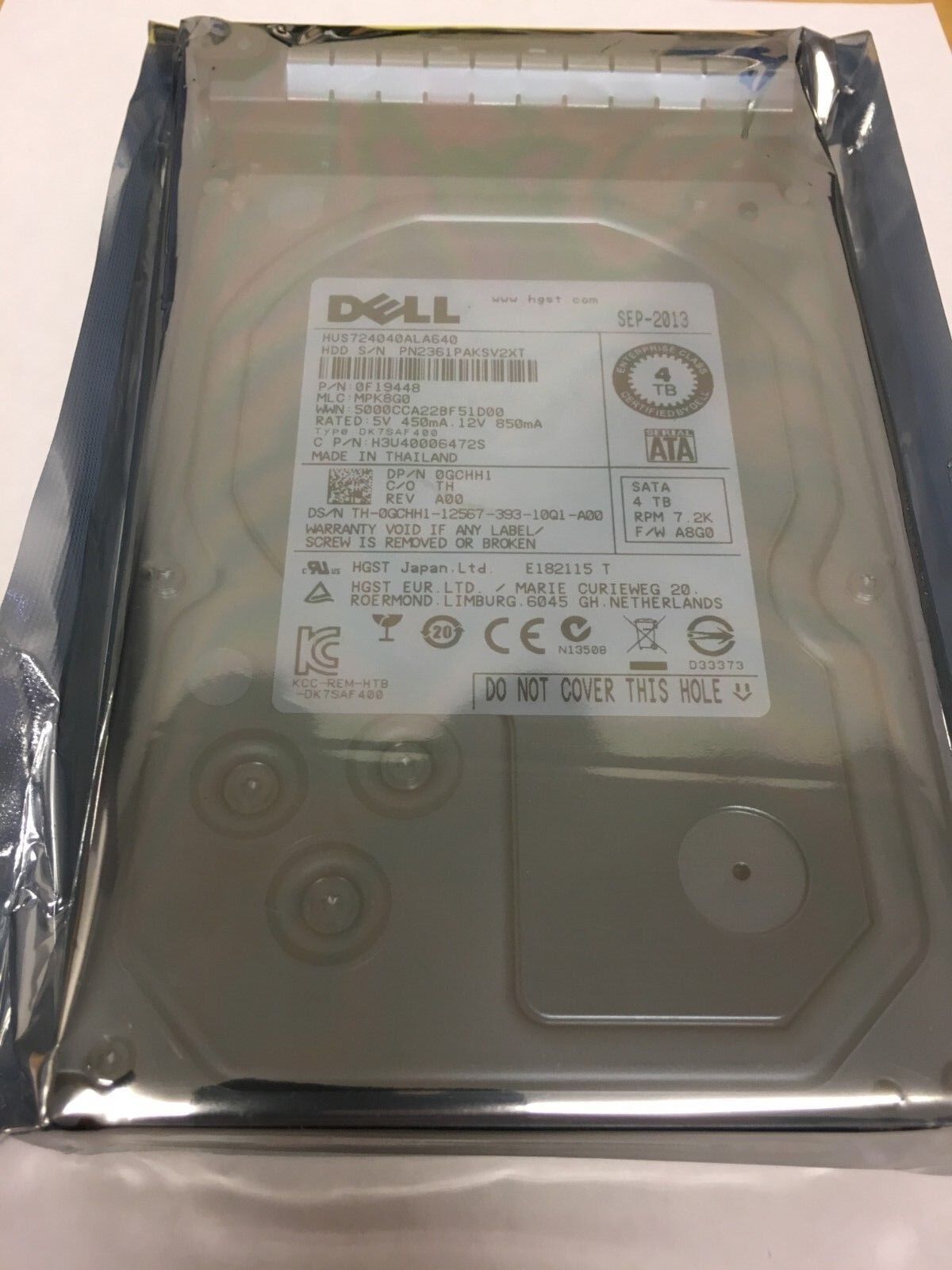 GCHH1 DELL 4TB 7.2K SATA 3.5 LFF 6Gbps HDD 0f19448 hus724040ala640  h3v4000