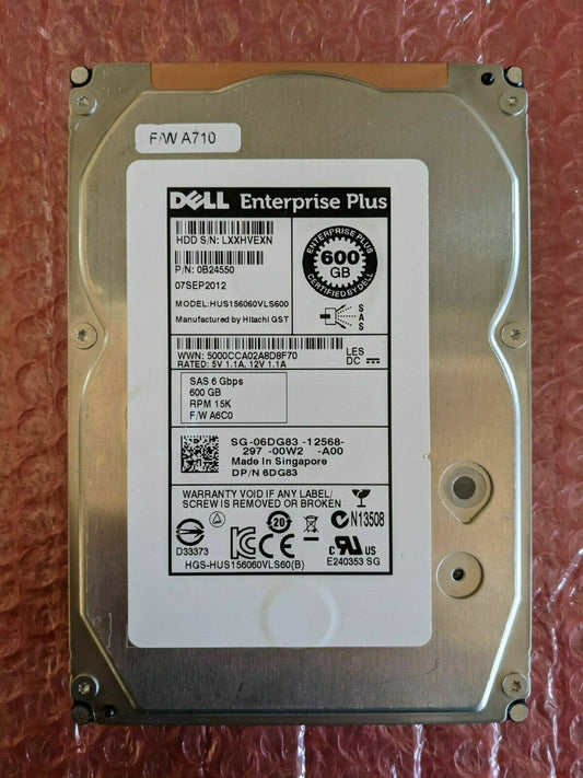 6DG83 Dell Enterprise Plus 600GB 3.5 15K SAS Hard Drive HUS156060VLS600 0B24550