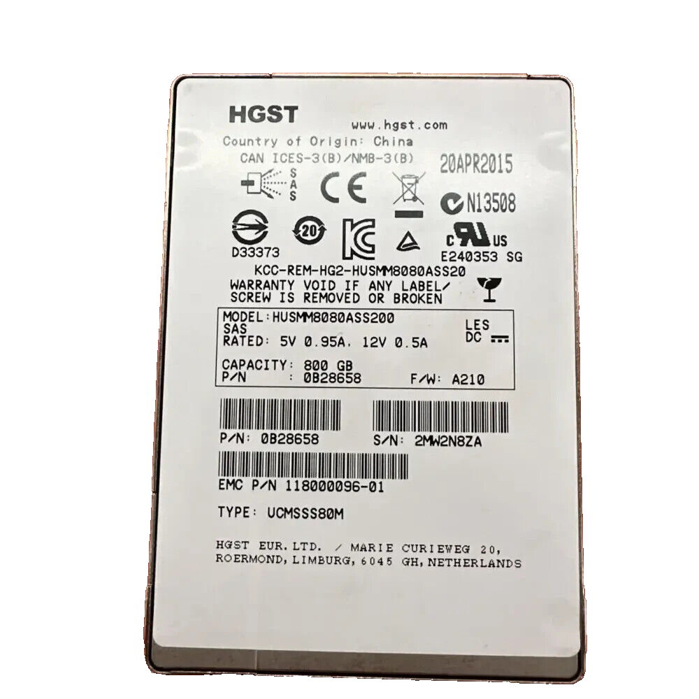 HGST HUSMM8080ASS200 800gb SAS 2.5" SSD Solid State Drive 0B238658