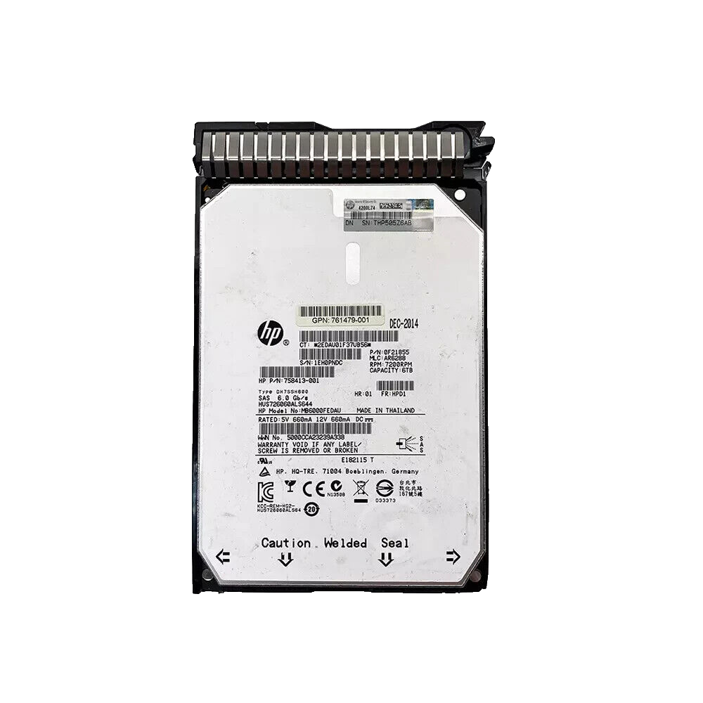 HP Hitachi MB6000FEDAU 6TB SAS 7.2K HDD w/ Tray 758413-001 0F21855 hard drive