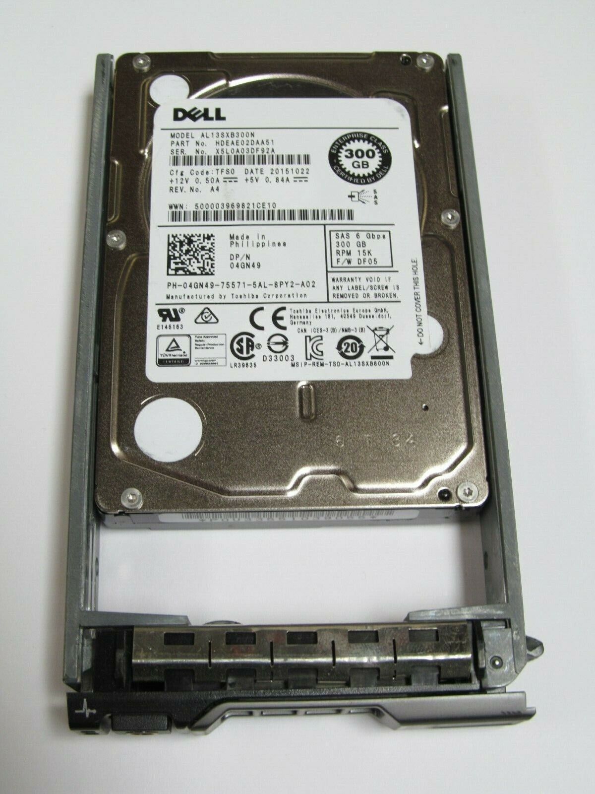 Toshiba 04GN49 300GB HDD 15K RPM 2.5" SAS Model: AL13SXB300N DP/N: 4GN49