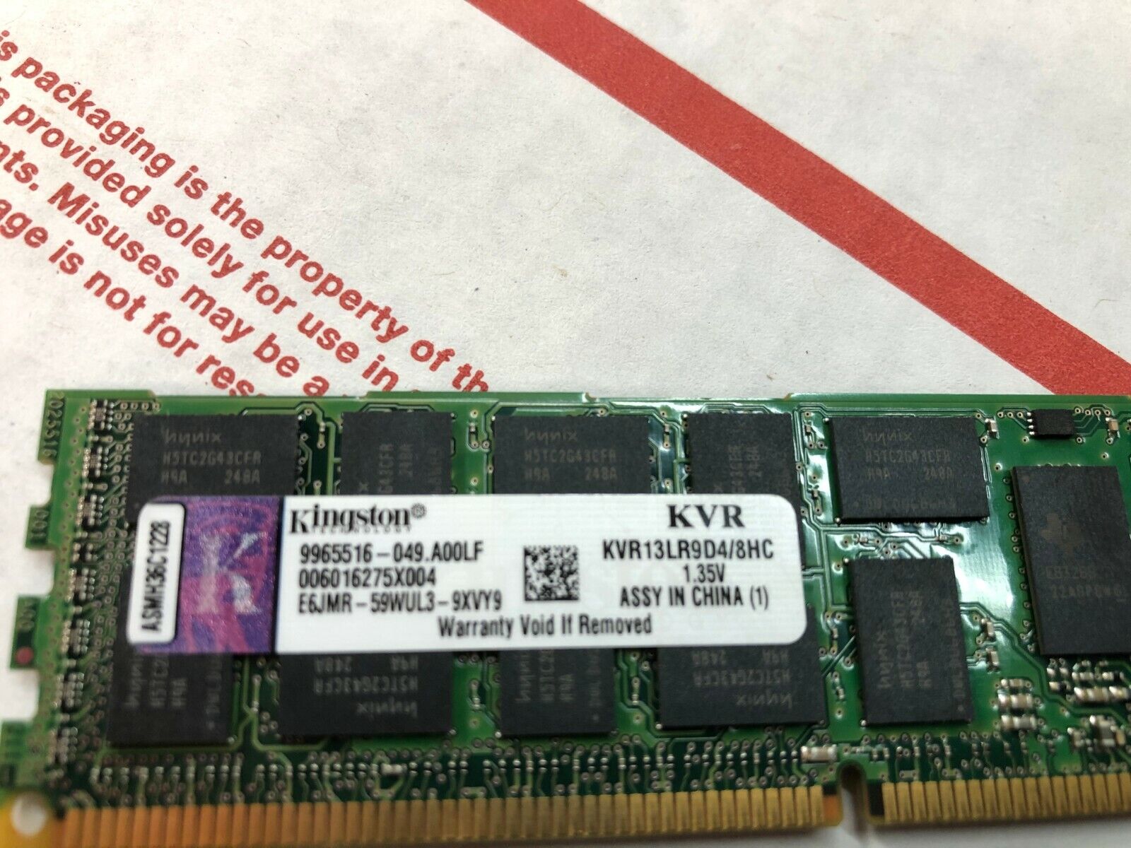 Kingston 8GB 4Rx8 PC3L-10600 Server RAM Memory KVR13LR9D4/8HC Registered 240 pin