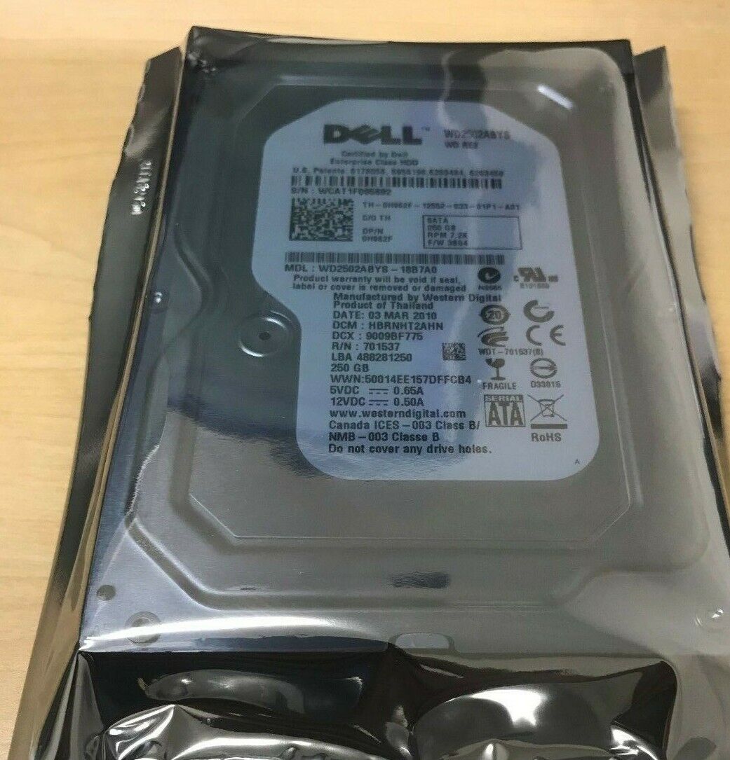 Dell Wd 250GB 7.2K RPM 3Gbp/s SATA 3.5 Inch Hard Drive H962F Wd2502abys-18b7a0