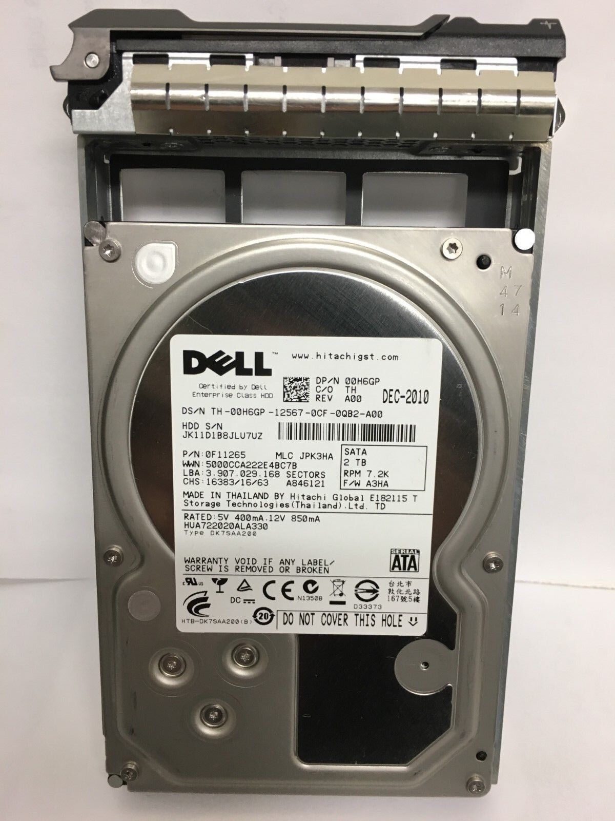 Dell 00H6GP 2TB 7200RPM SATA II 3.5" HDD 0F11265 WITH CADDY F11265  tray 0H6GP 