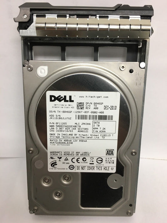 Dell 00H6GP 2TB 7200RPM SATA II 3.5" HDD 0F11265 WITH CADDY F11265  tray 0H6GP 