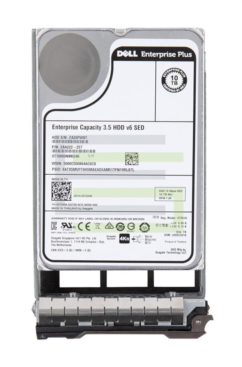 Dell 3T0XM-CML 10TB 3.5 SAS 3.5 12gbs 4K SED ST10000NM0246 2AA222-257 hard drive