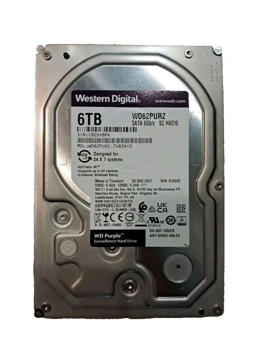 Western Digital Purple Surveillance WD62PURZ 6TB 5400RPM 6.0Gb/s 3.5" Hard Drive