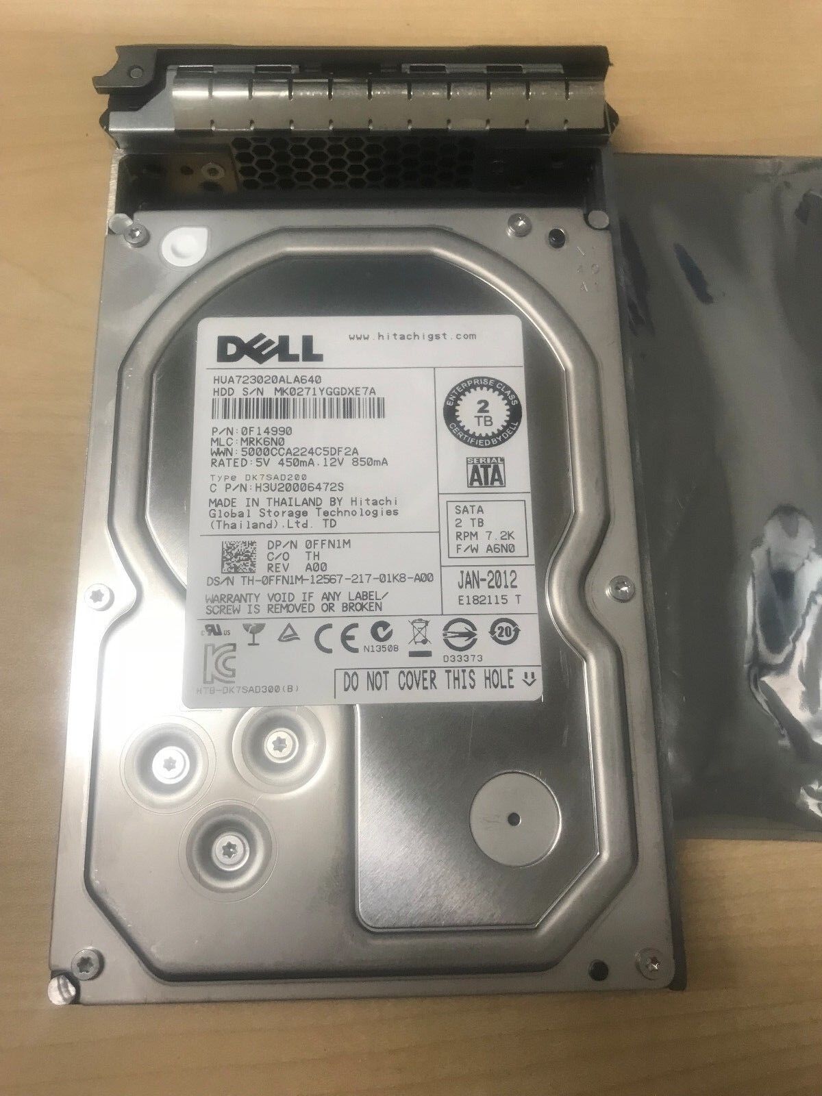 2TB 7.2K SATA 3.5" 6Gb/s Hard Drive Dell FFN1M Hitachi HUA723020ALA640 T410