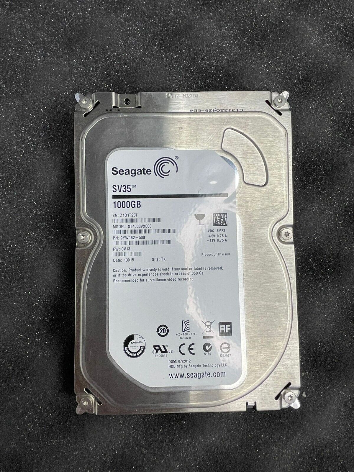 Seagate sv35 ST1000VX000 1TB 7200 RPM 64MB Cache SATA 6.0Gb/s 3.5" Surveillance