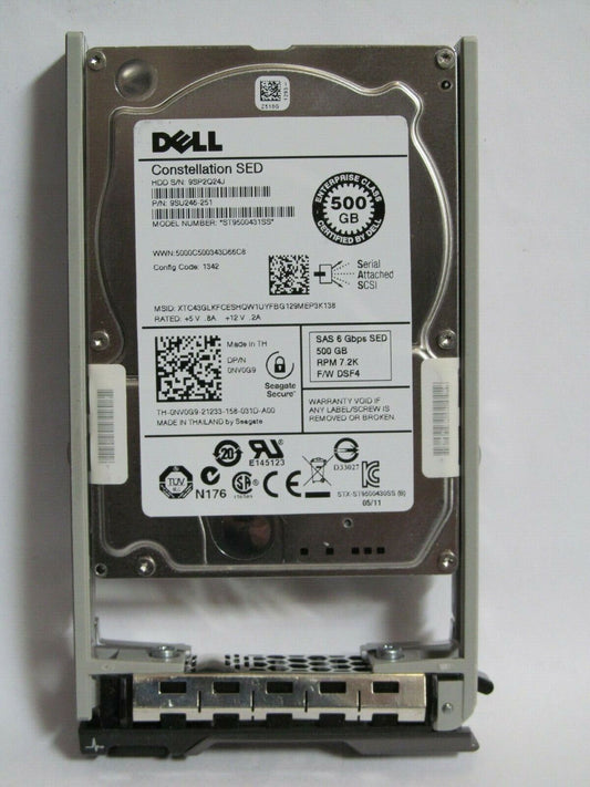 NV0G9 DELL ENTERPRISE CLASS 500GB 7.2K SAS 2.5 6G SED HDD Caddy Server hard