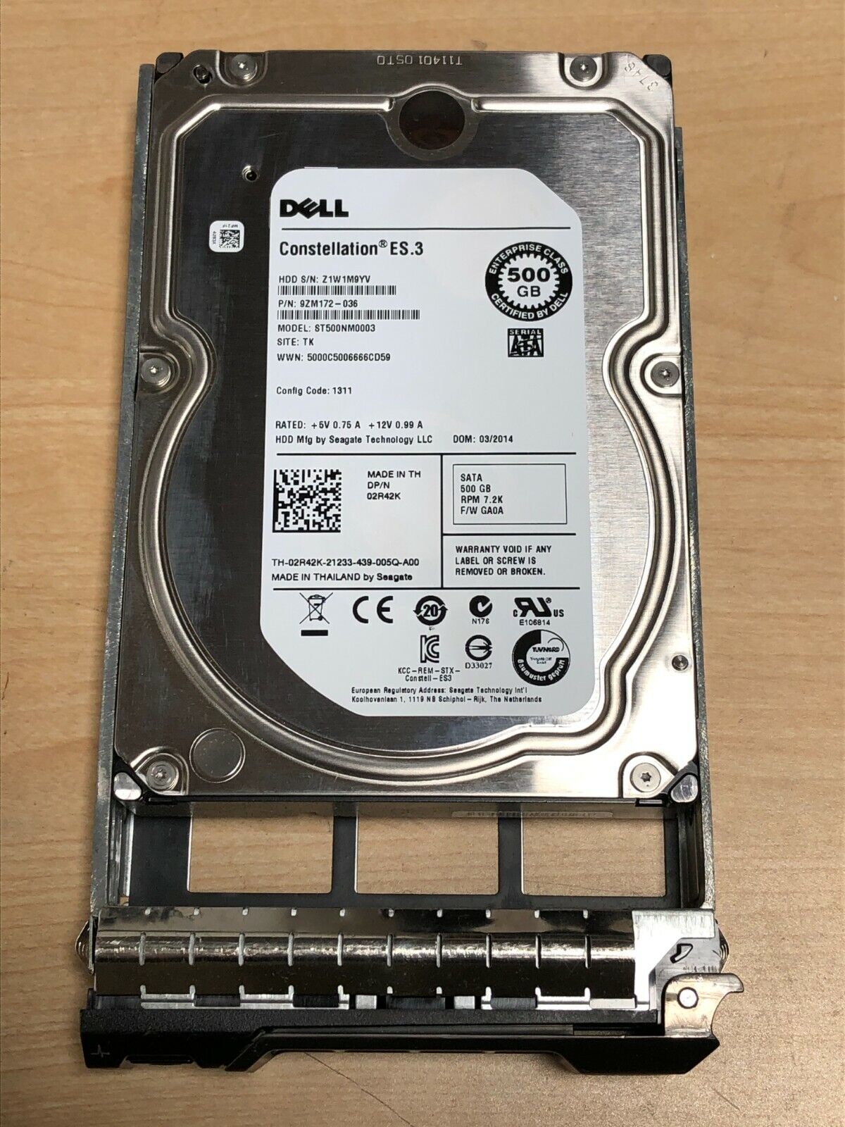 Dell 2R42K 500GB 7200RPM 64MB CACHE SATA 6Gbps 3.5" HDD w/ Tray hard drive HDD
