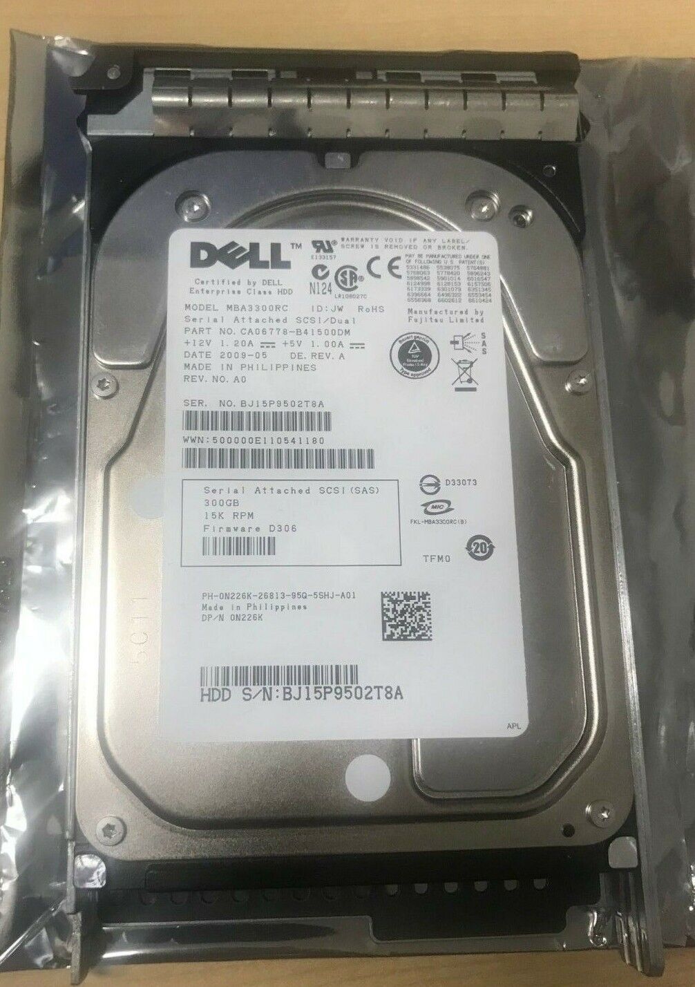 DELL N226K 0N226K MBA3300RC CA06778-B41500DM DELL 300GB 15K 3.5" SAS HDD