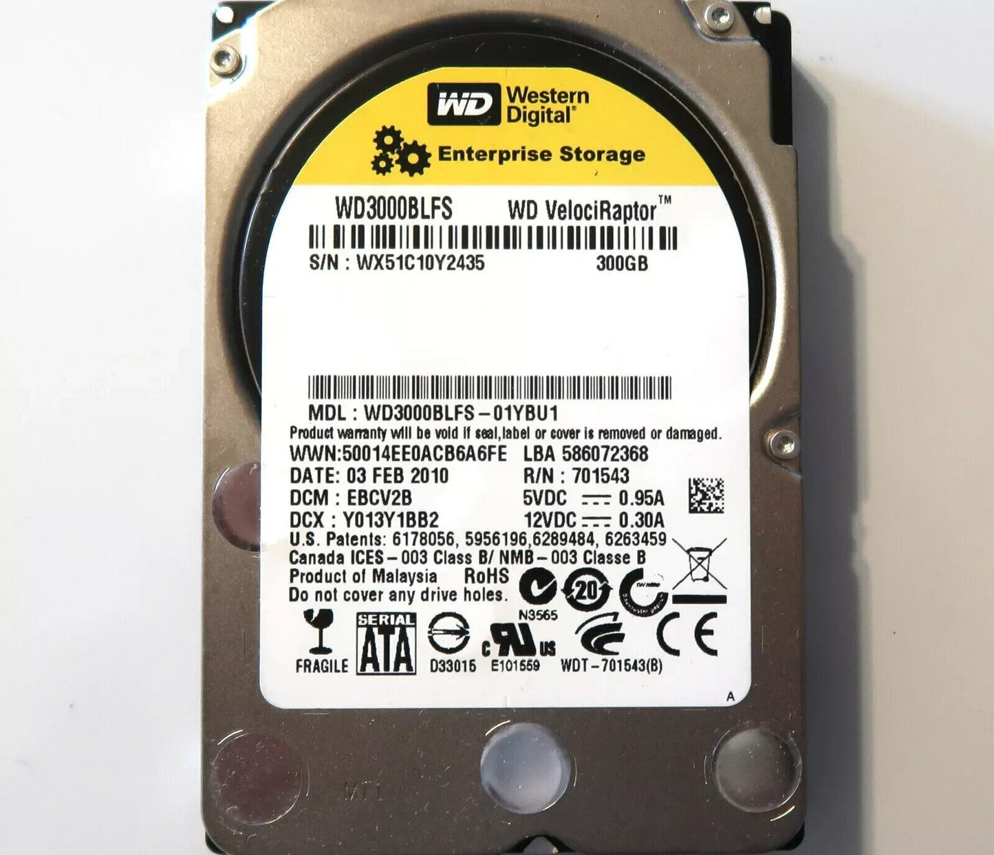 WD WD3000BLFS-01YBU1 EBCV2B (WX51) Malaysia 300gb 2.5" Sata HDD 03FEB2010
