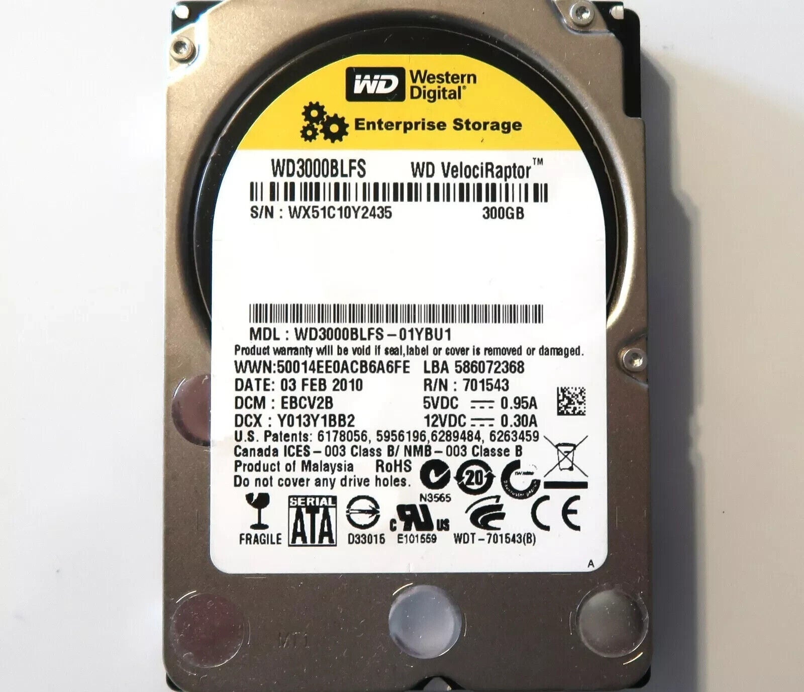 WD WD3000BLFS-01YBU1 EBCV2B (WX51) Malaysia 300gb 2.5" Sata HDD 03FEB2010