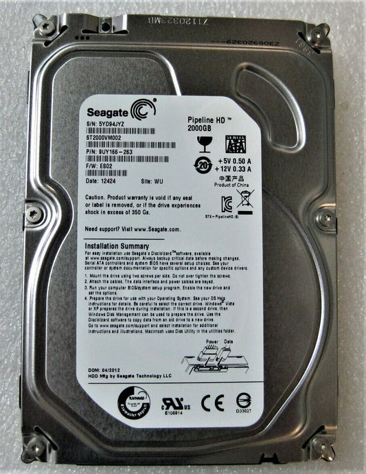 Seagate Pipeline HD ST2000VM002 2TB 5900 RPM 64MB Cache SATA 3.0Gb/s 3.5"