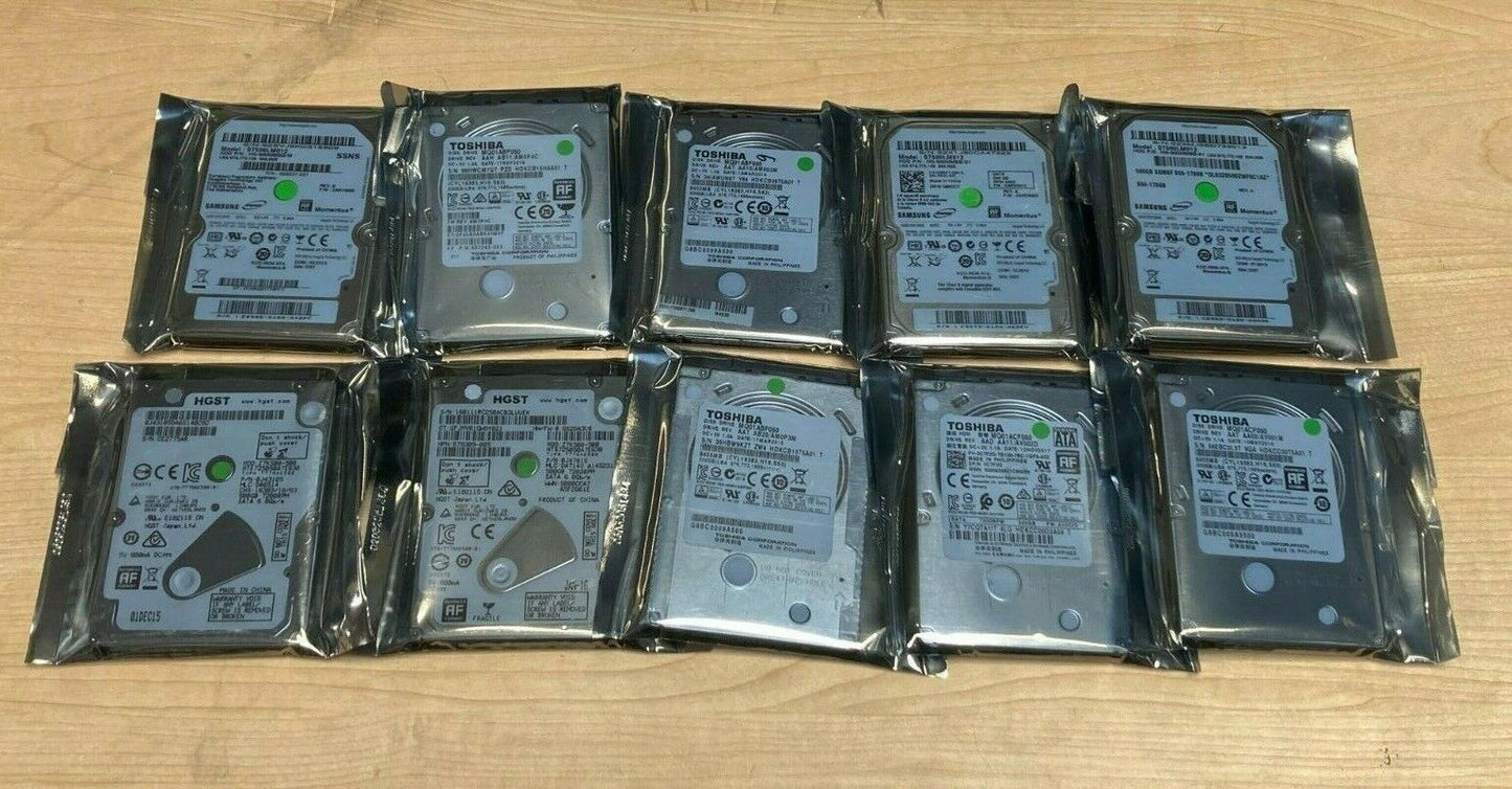 Lot of 10 500GB SATA 2.5" Laptop Hard Drive HD laptop WD HGST Seagate  Slim