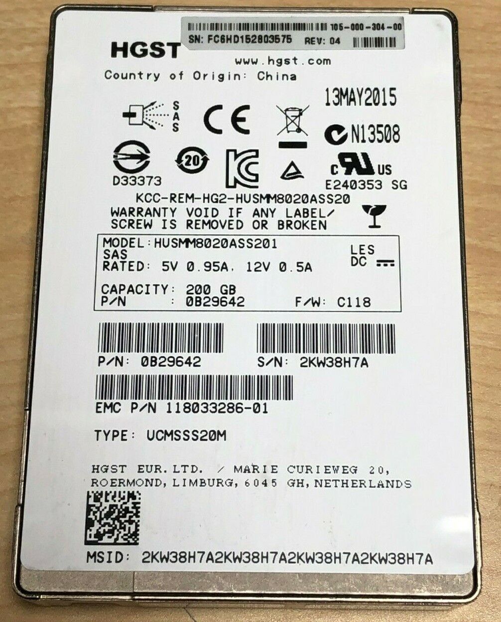 0B29642 HGST Hitachi Ultrastar HUSMM8020ASS201 200GB MLC SAS 12Gbps 2.5in SSD