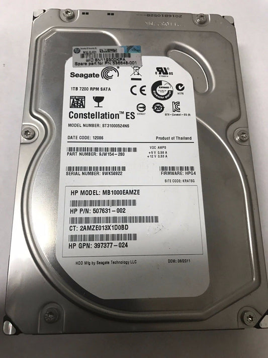 ST31000524NS 9JW154-280, FW HPG3, Seagate 1TB SATA 3.5 HP 50763-002 397377-024