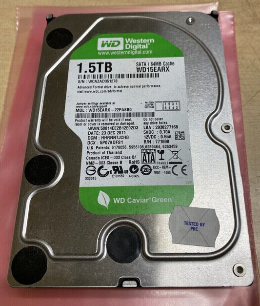 Western Digital 1.5TB SATA Internal Hard Drive 3.5" 5400RPM WD15EARX - Tested 