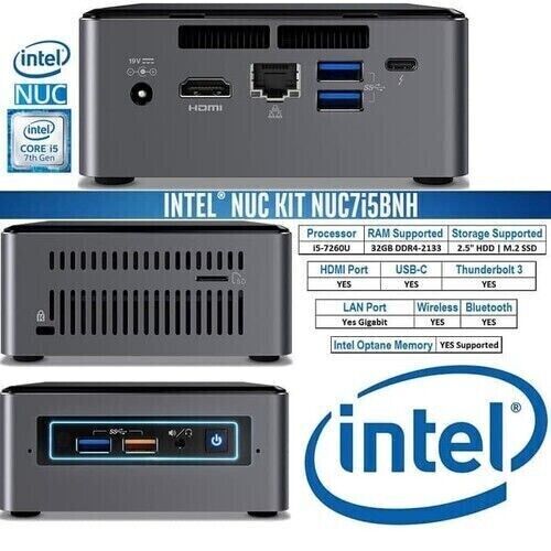 Intel NUC Micro PC i5-7260U 2.2Ghz 32GB  800gb SSD HDMI Wifi win 10 pro USB-C