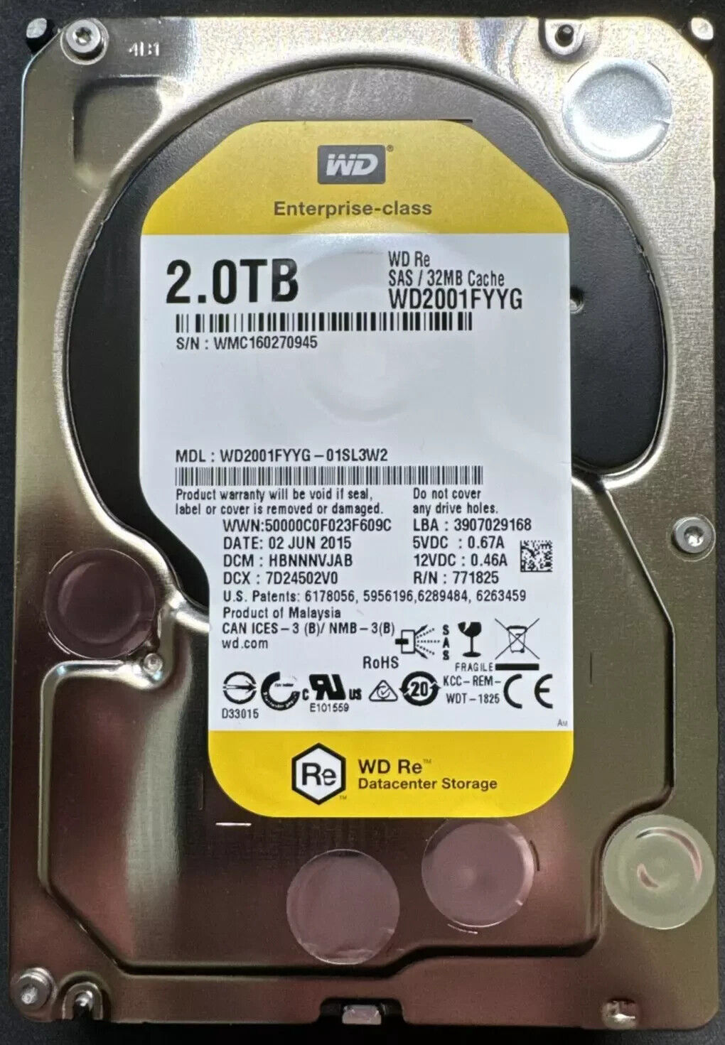 WESTERN DIGITAL WD2001FYYG 2TB 7.2K 3.5" SAS ENTERPRISE HARD DRIVE