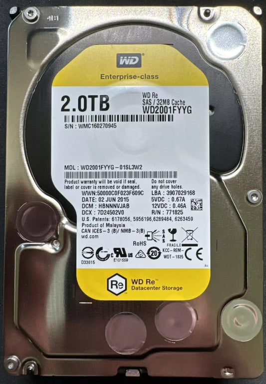 WESTERN DIGITAL WD2001FYYG 2TB 7.2K 3.5" SAS ENTERPRISE HARD DRIVE