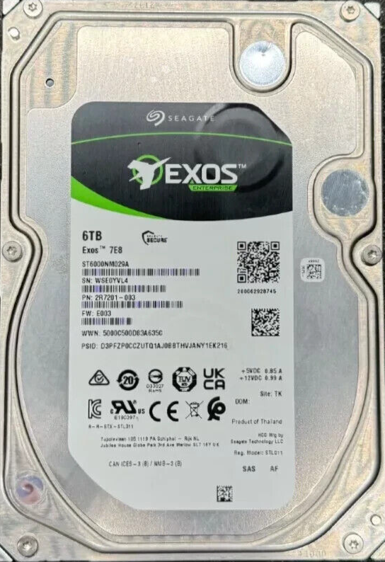 Seagate Exos 7E8 6TB 12GB SAS 7200 3.5 ST6000NM029A Server HDD Hard Drive